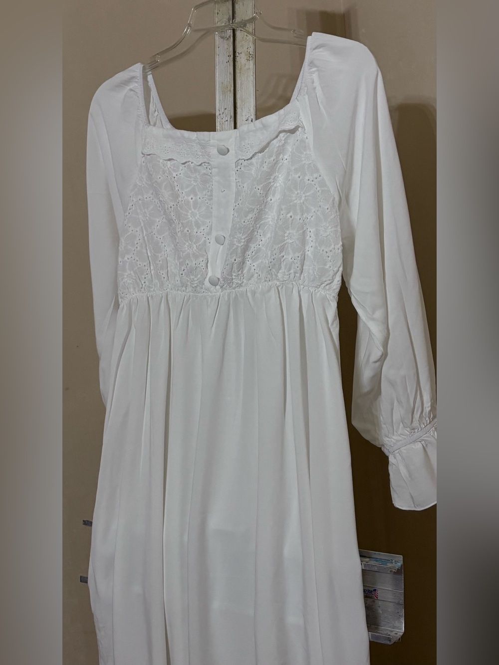 White Lace Bodice Maxi Night Gown/Day Dress Sz L - Picture 2 of 9